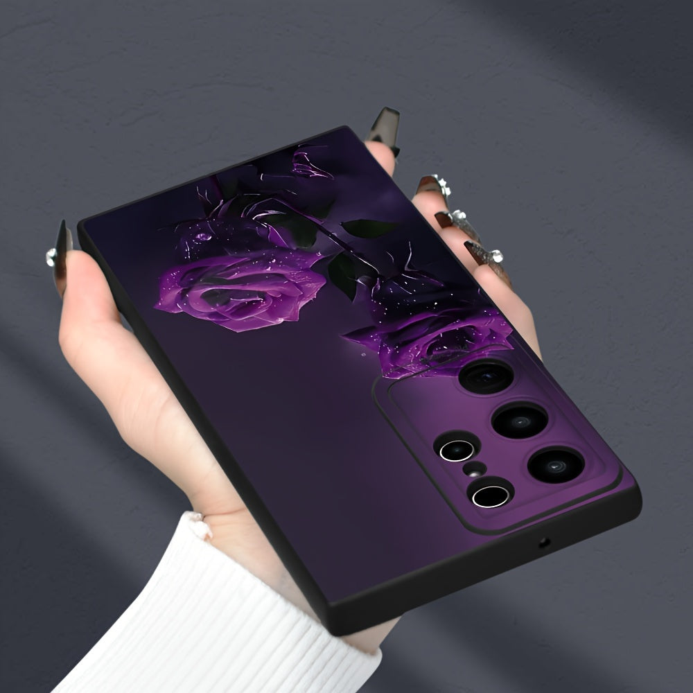 Rose Pattern TPU Phone Case with Lens Protector for Samsung Galaxy Models Full Protection Anti-Fingerprint