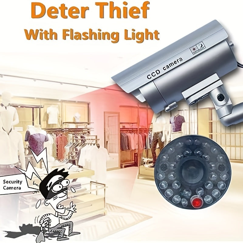 2-Pack Dummy Security Cameras Outdoor Indoor Fake CCTV with LED Lights and Warning Stickers