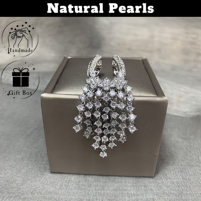 Murakkab Tasmali Marjon, Shirin Suv Marjonlari va Zirconiyalar bilan - O'ziga xos Kamchiliklarga ega Zamonaviy Yelka Marjoni, Rasmiy Tadbirlar va Har Kunlik Kiymak Uchun Ideal, Chiroyli Sovg'a Qutisida Keltiriladi