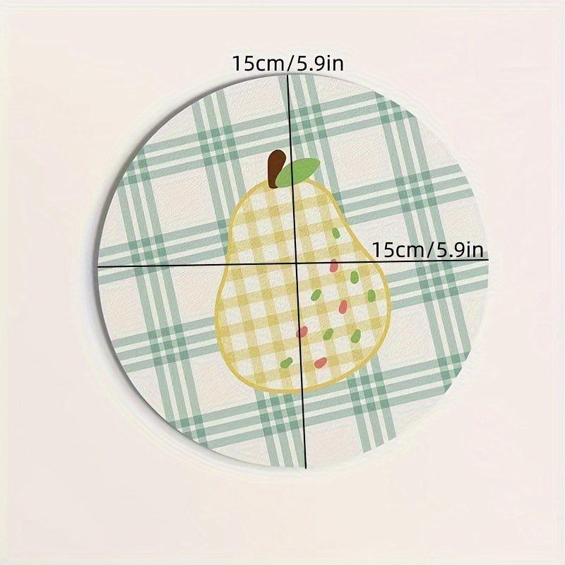 Round Pear Design Rug Pad Water-Resistant Washable Low Pile Kitchen Mat