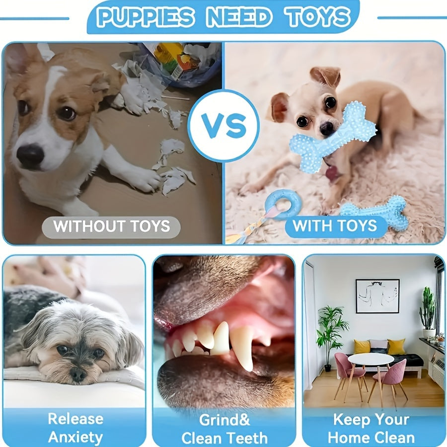 6 dona kichik it uchun rezina chaynash o'yinchoqlari, tish chiqarish va tishlarni tozalash to'plami