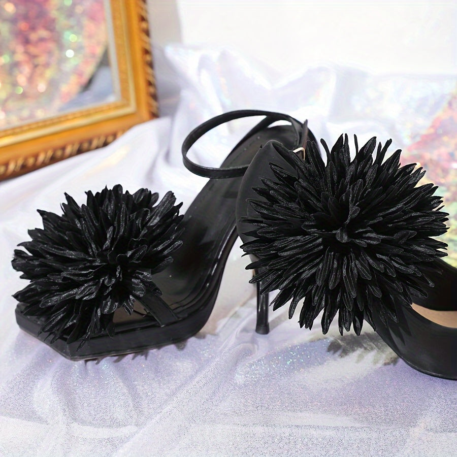 Women's Black Flower Shaped Nylon Shoe Charms 2pcs Detachable Accessories