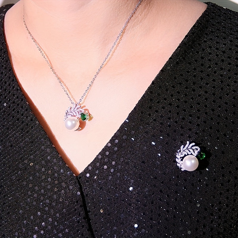 Convertible Brooch Necklace with Faux Pearl Pendant for Women Suit Sweater Accessories