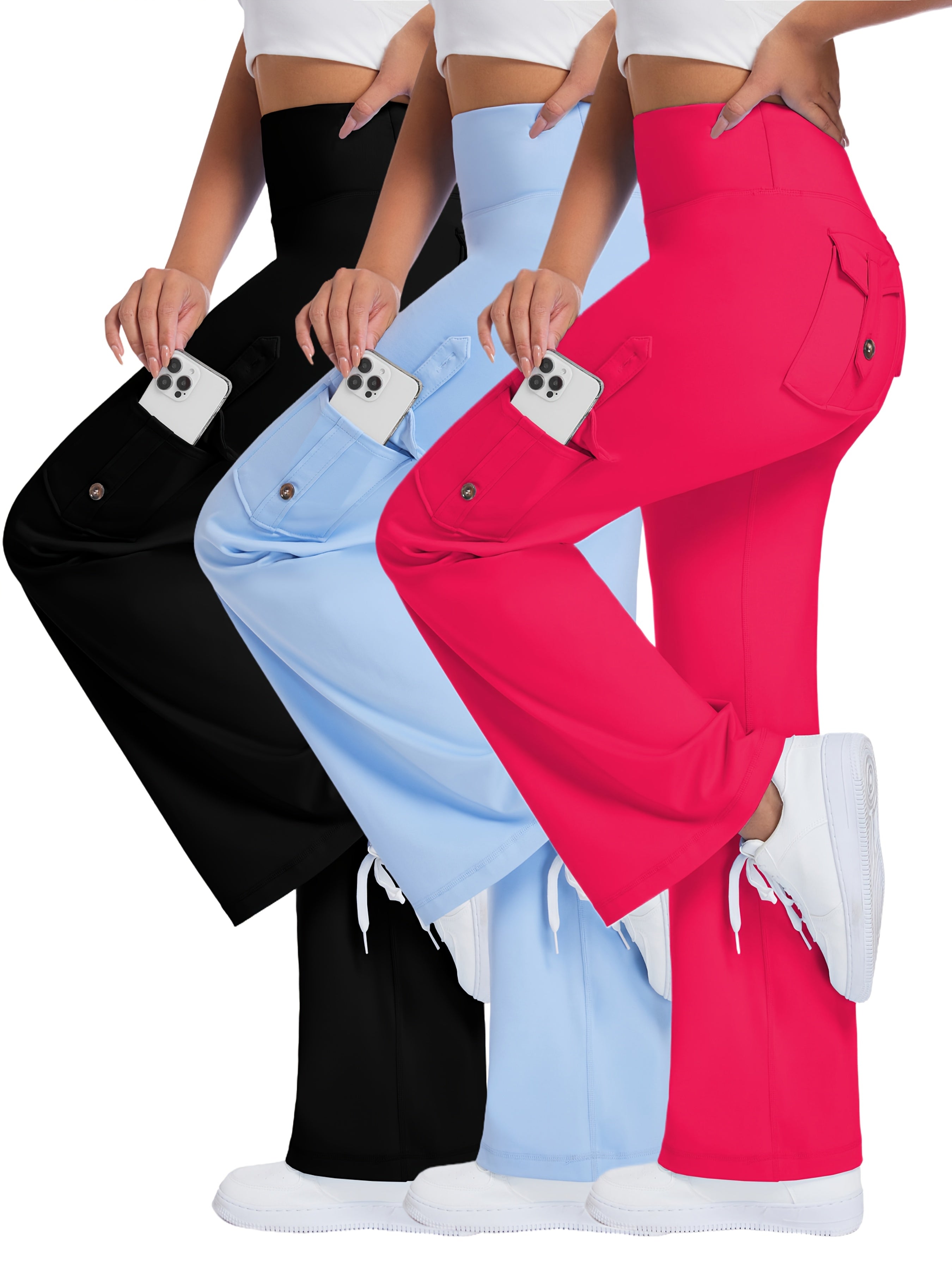 Plus Size Women's Wide-Leg High Waist Yoga Pants 3-Pack Breathable Workout