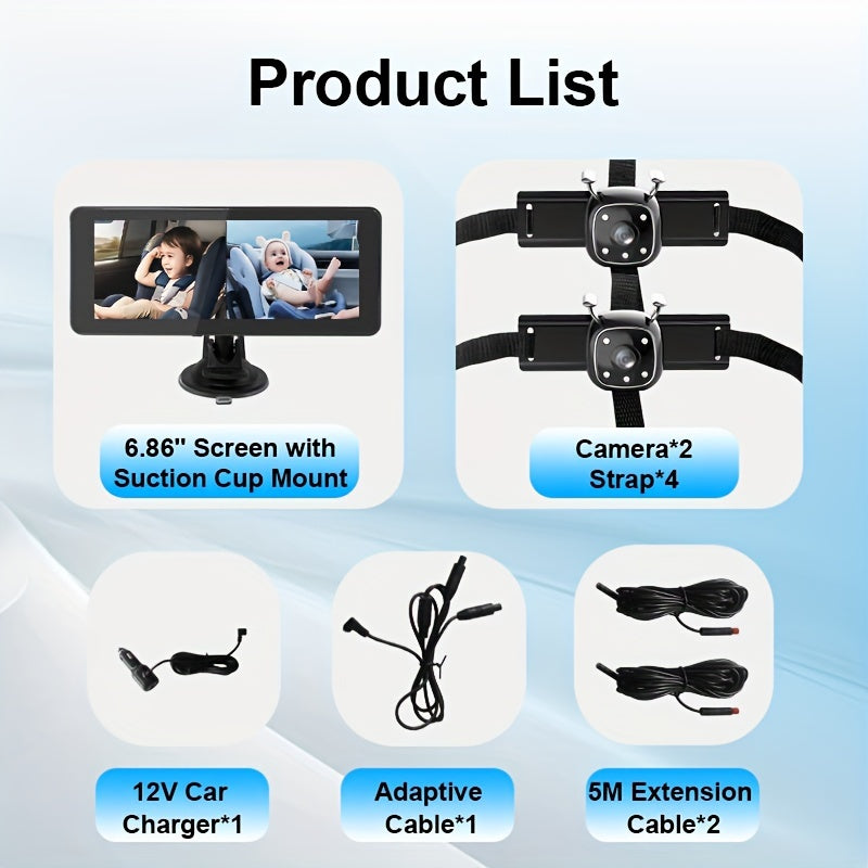 Car Camera with IR Night Vision and 17.42cm Rear Seat Monitor for Safe Night Driving