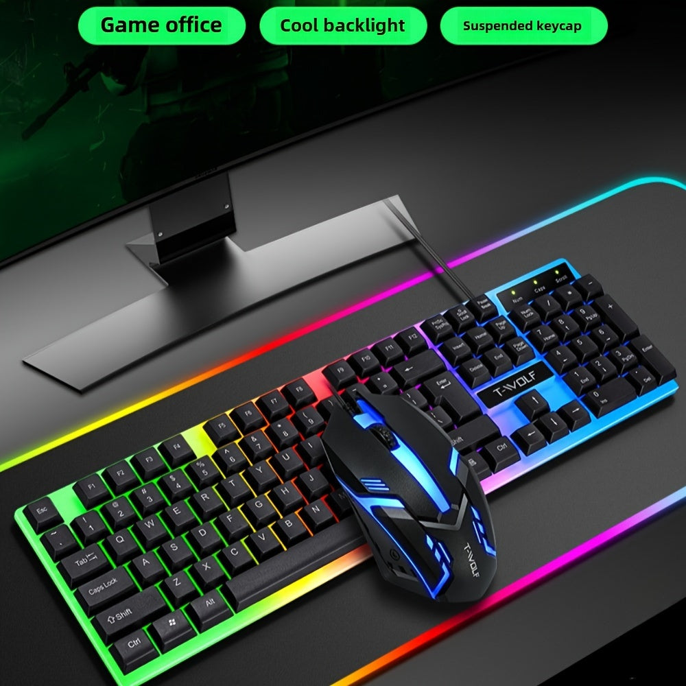 Illuminated Wired Gaming and Office Keyboard and Mouse Set
