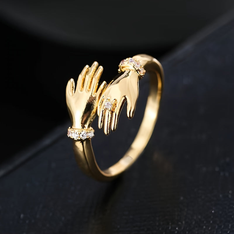 Stylish Gold Plated Synthetic Zircon Statement Ring for Women on Index Finger