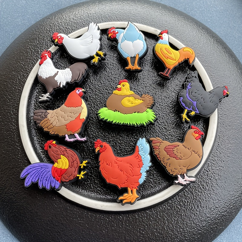 10Pcs Cartoon Chicken Shoe Charms Colorful PVC Shoe Accessories for Teens Adults