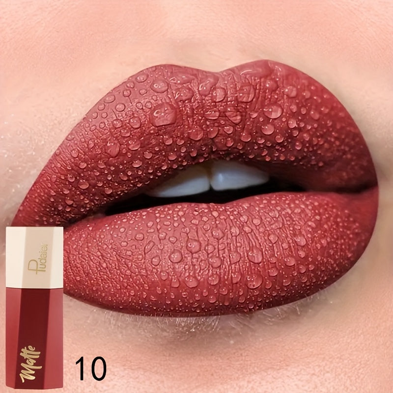 Tinte de labios mate y resistente al agua para mujer, con acabado en terciopelo y tono nude de larga duración