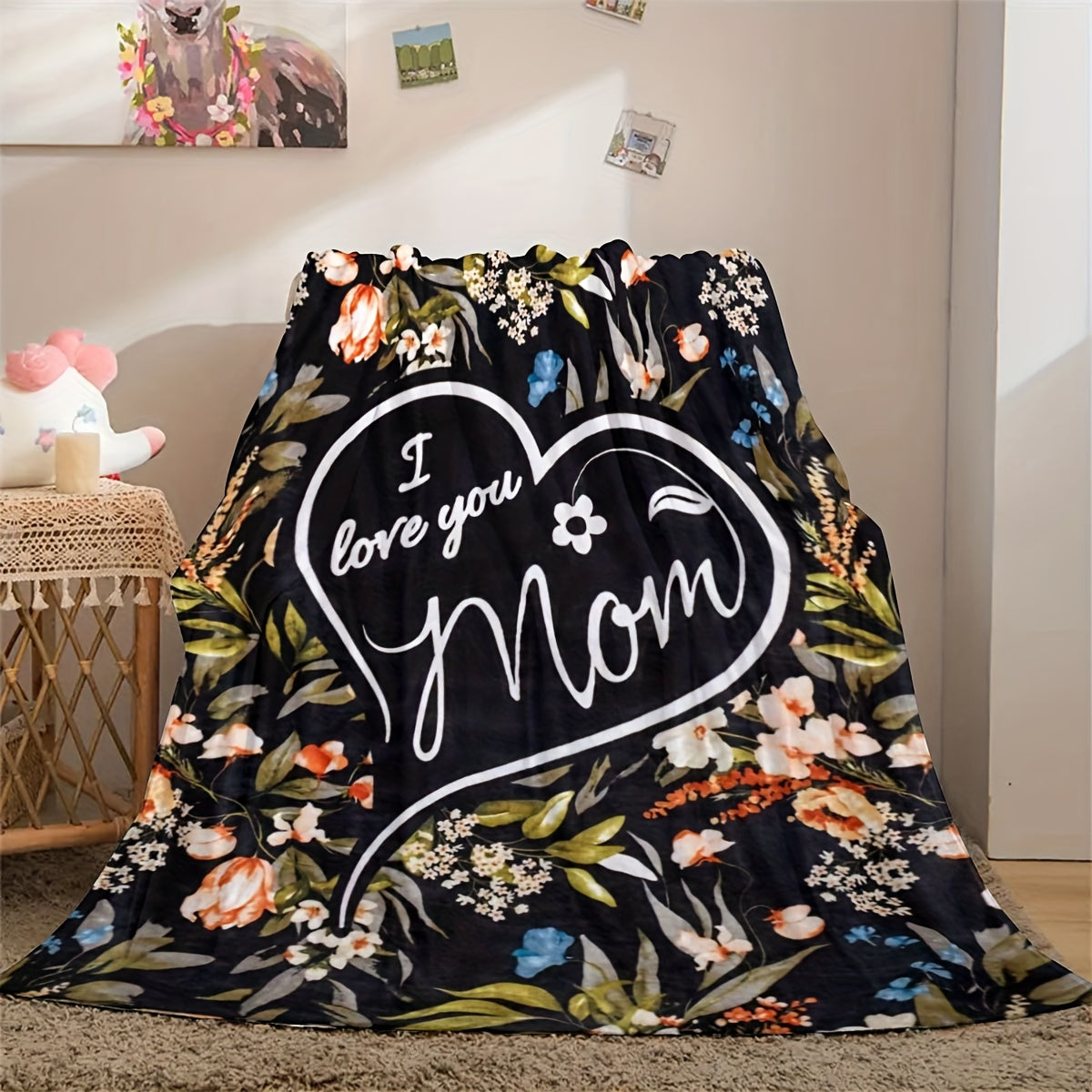 Flannel Fleece Throw Blanket with Heart Design for Mom Cozy Gift for Mother
