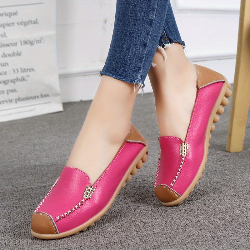 Women's Slip-On Loafers with Round Toe, Lightweight Synthetic Upper