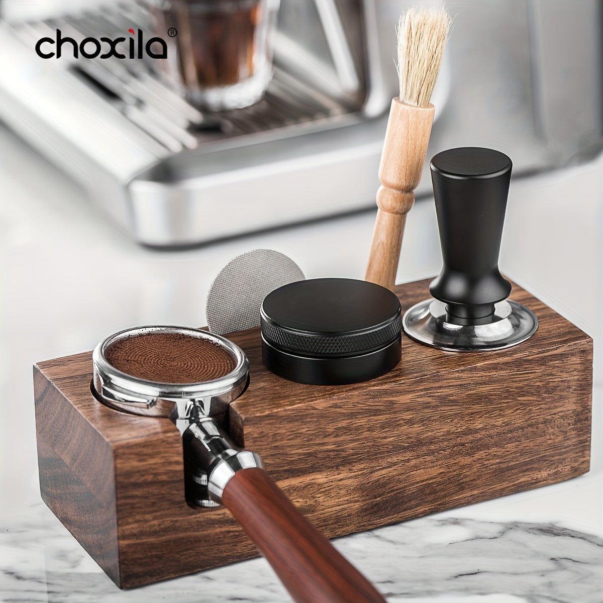 Estación de prensado de espresso vintage con soporte para tamper de café, soporte para portafiltros de madera, antideslizante, decoración para barista