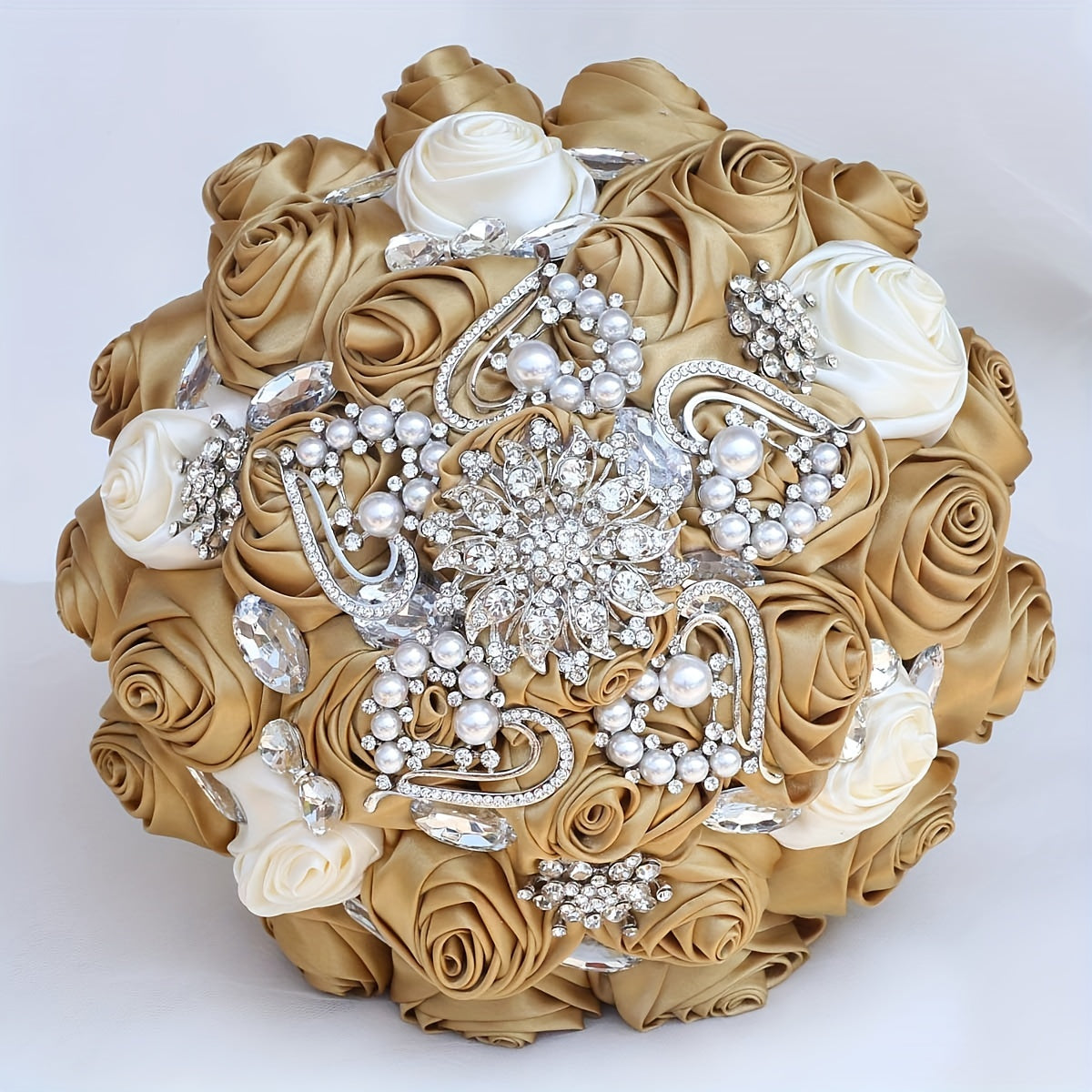 Handmade Rose Bridal Bouquet with Satin Flowers for Weddings and Parties