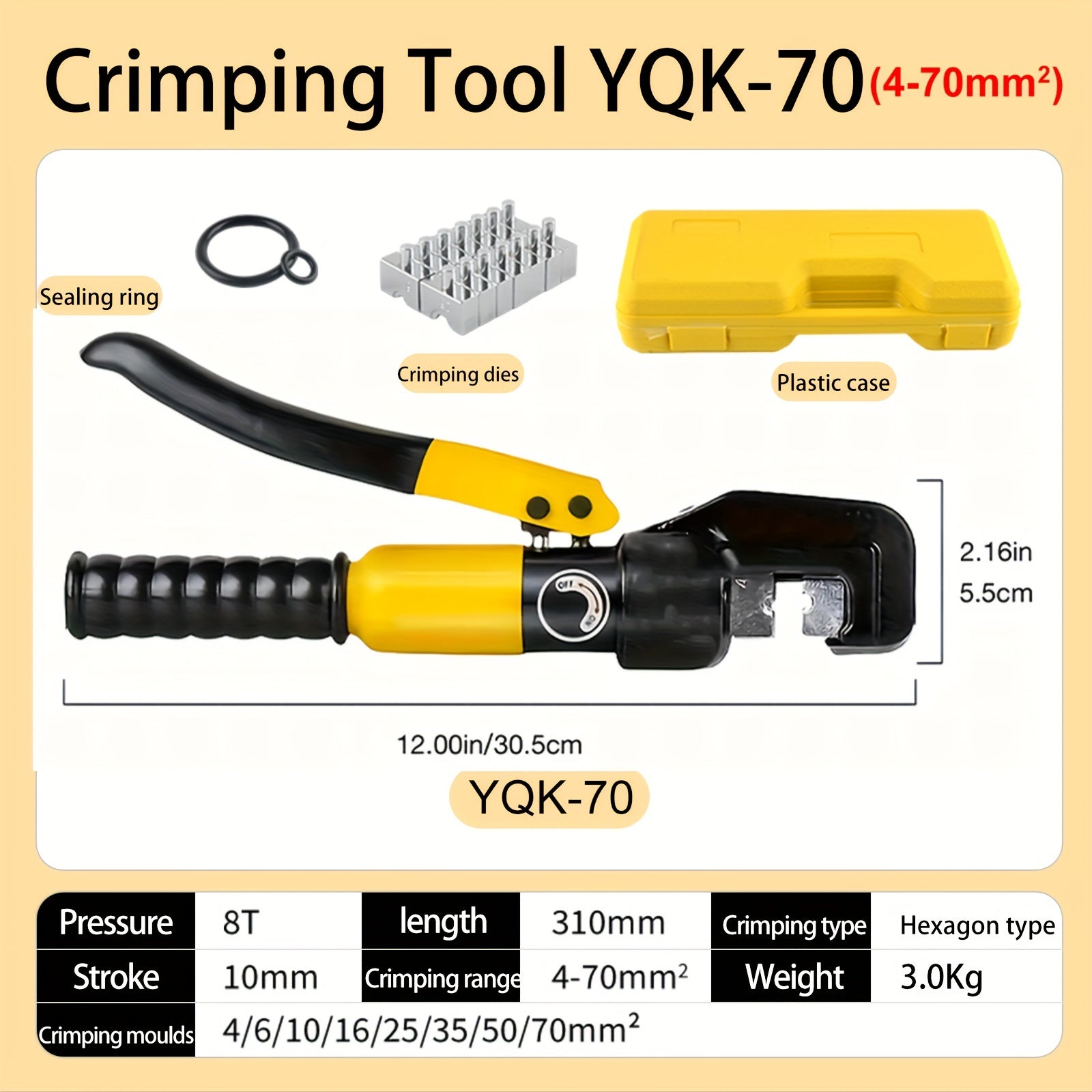 Гидравлический обжимной инструмент с 8 матрицами, без необходимости питания, с головкой в форме буквы C, вращение на 180°