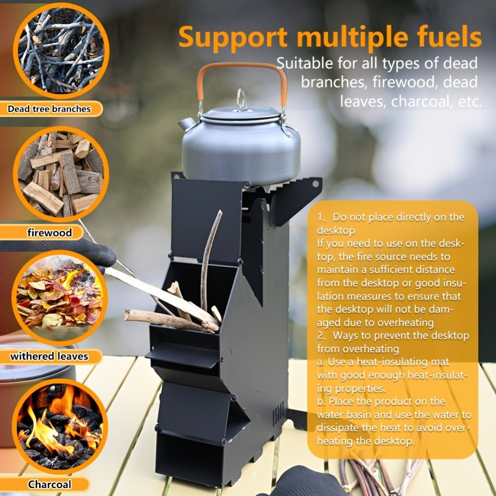 Portable Titanium Alloy Rocket Stove for Camping and BBQ with Storage Bag