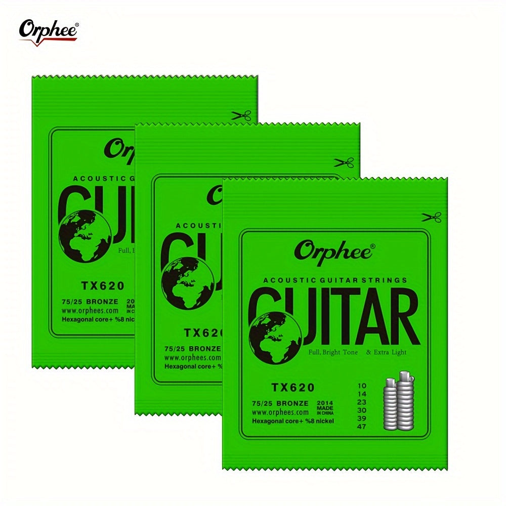 Набор струн для акустической гитары из фосфорной бронзы 0,25-1,34 мм, 3 упаковки, полный тональный диапазон