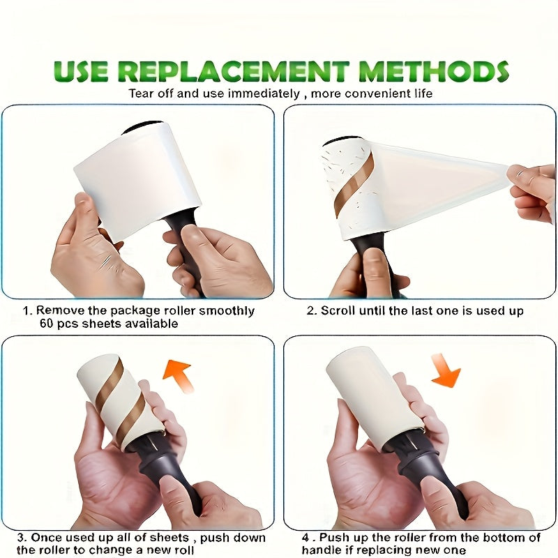 Pet Hair Remover Lint Roller Extra Sticky 60 Sheets Fragrance-Free For Furniture Clothes