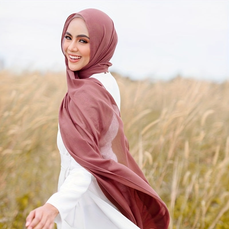 Solid Color Chiffon Hijab Lightweight Stylish Scarf for Women Eid Celebration