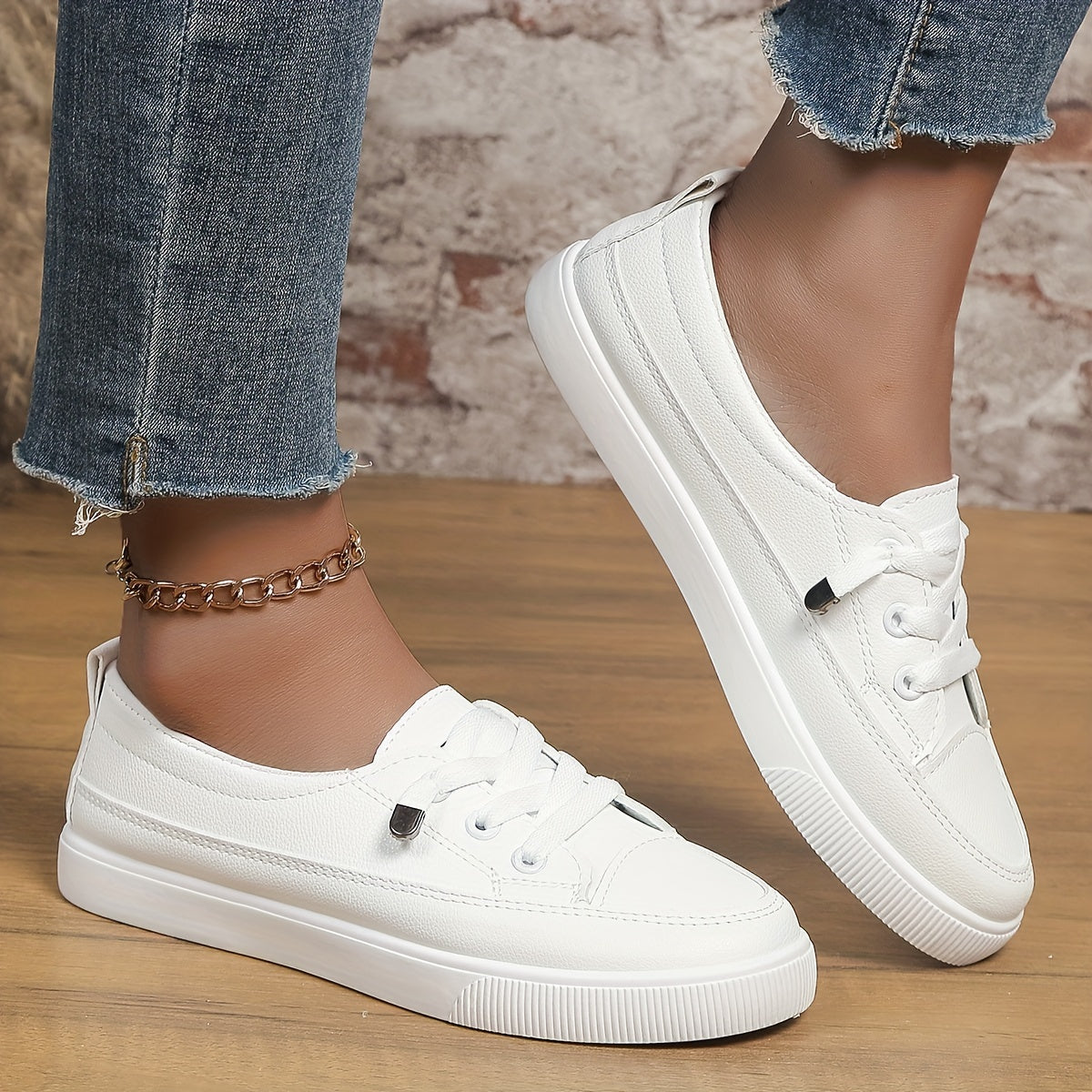 Women's Casual Flat White Sneakers Man Made Materials Fabric PU Sole All-Season