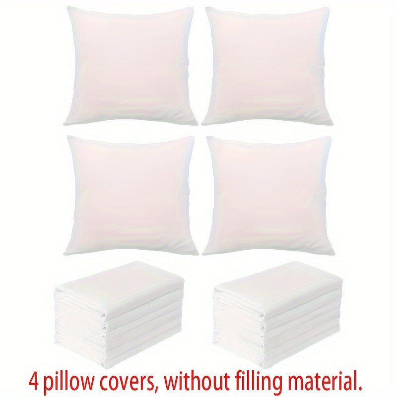 White Short Plush Pillow Covers Set 4 with Zipper Closure Machine Washable Polyester for Home Decor Sofa Bed Car