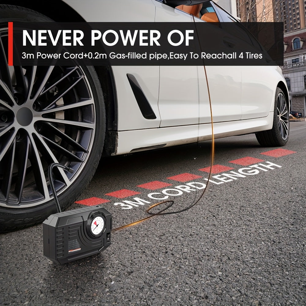 150PSI portativ avtomobil havo kompressori nasosi LED yoritgich bilan, bosimni sozlash imkoniyati bilan, avtomobil, mototsikl, velosiped uchun