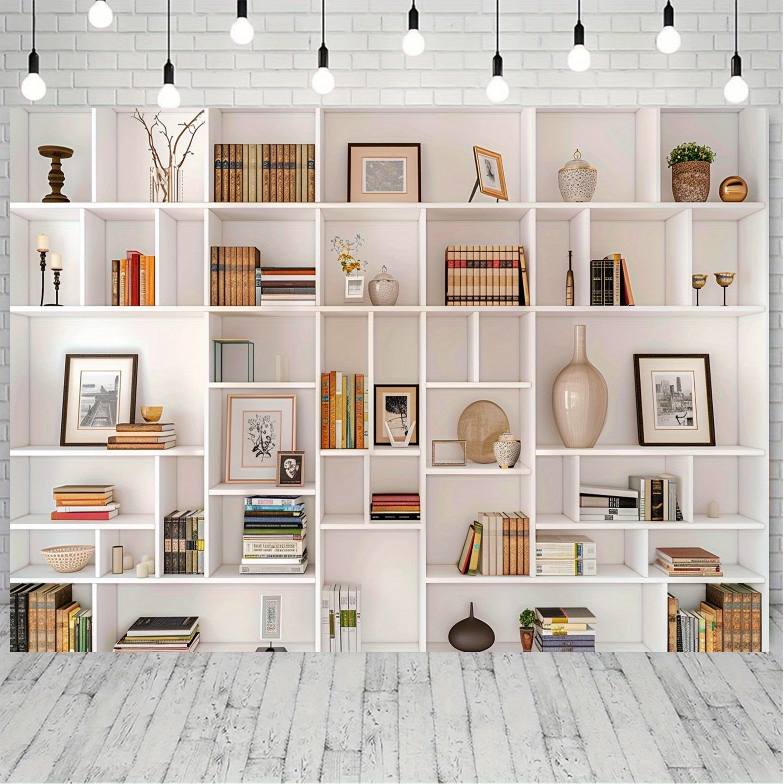 White Bookshelf Backdrop for Office Zoom Calls Parties Polyester No Power