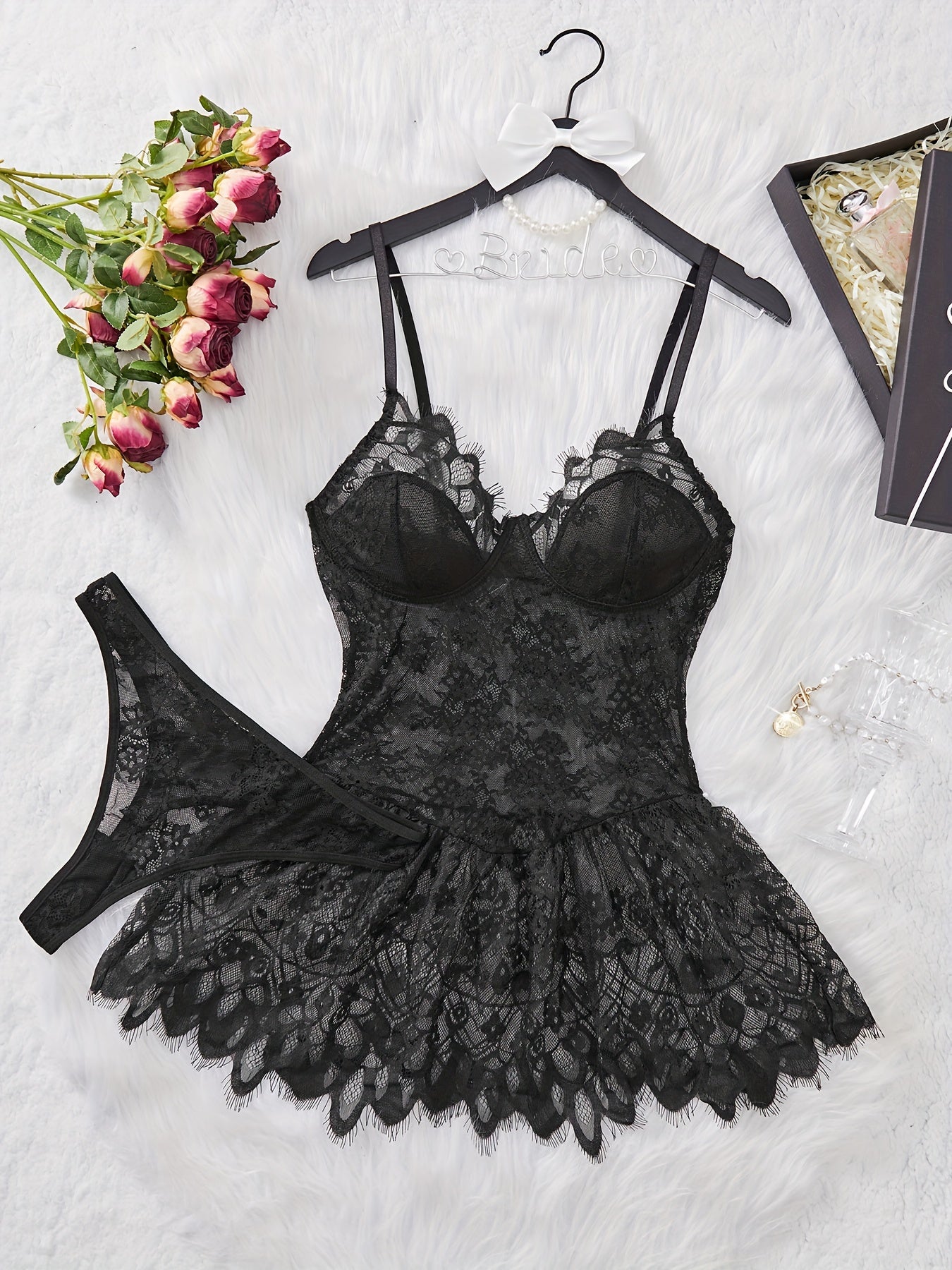 Women's Satin Sleepwear Set with Lace Trim and Adjustable Straps