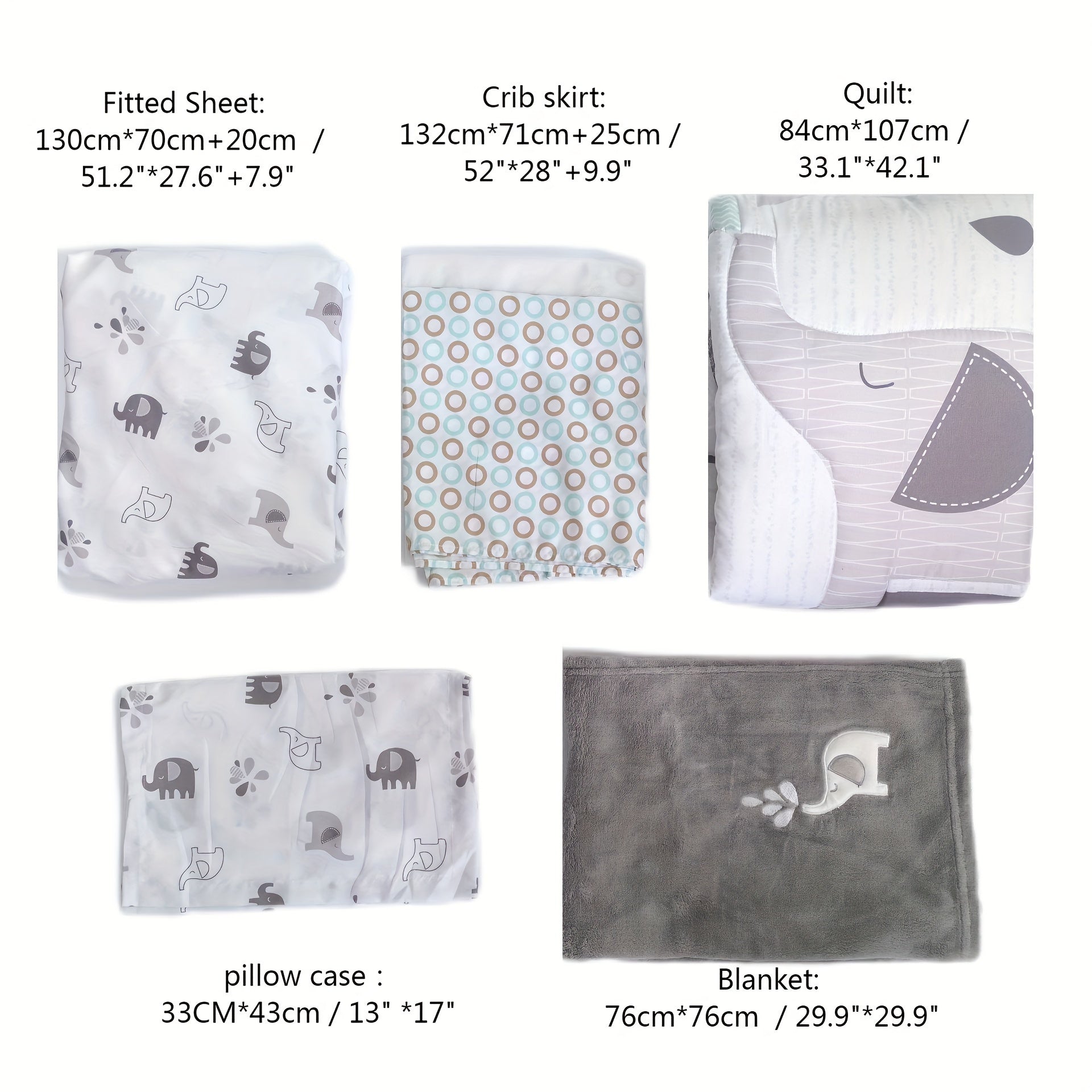 Elephant Themed Bedding Set with Dyed Print for Kids and Toddler Bedrooms