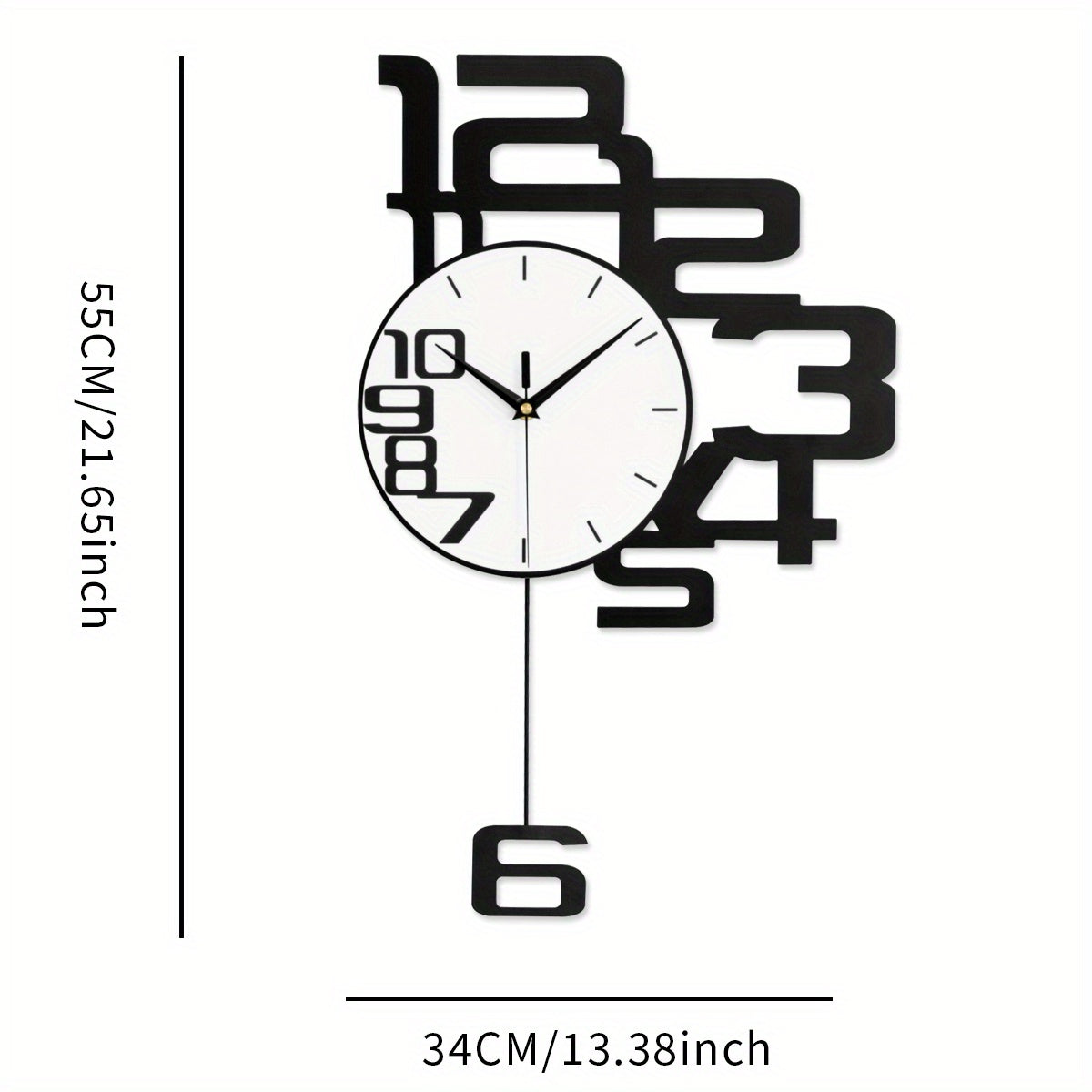 Modern Minimalist Metal Wall Clock with Silent Non-Ticking Mechanism Irregular Shape Digital Display for Living Room Kitchen Bedroom Office