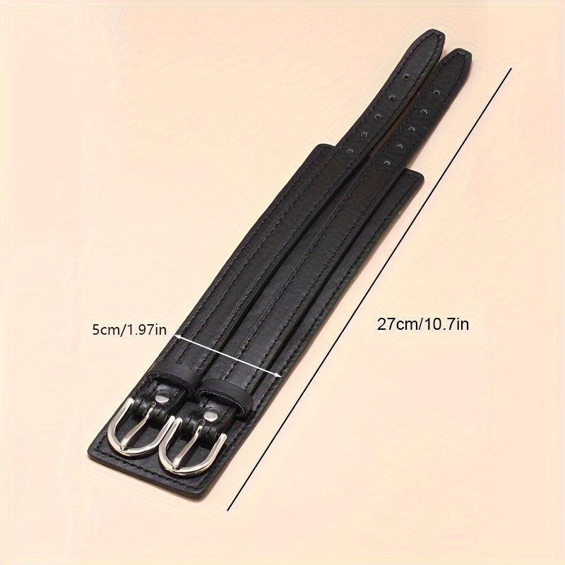 Men's Punk PU Leather Bracelet with Double Buckle and Adjustable Fit