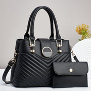 Women's Black PU Handbag Set with Tote and Shoulder Bag for Valentine's Day
