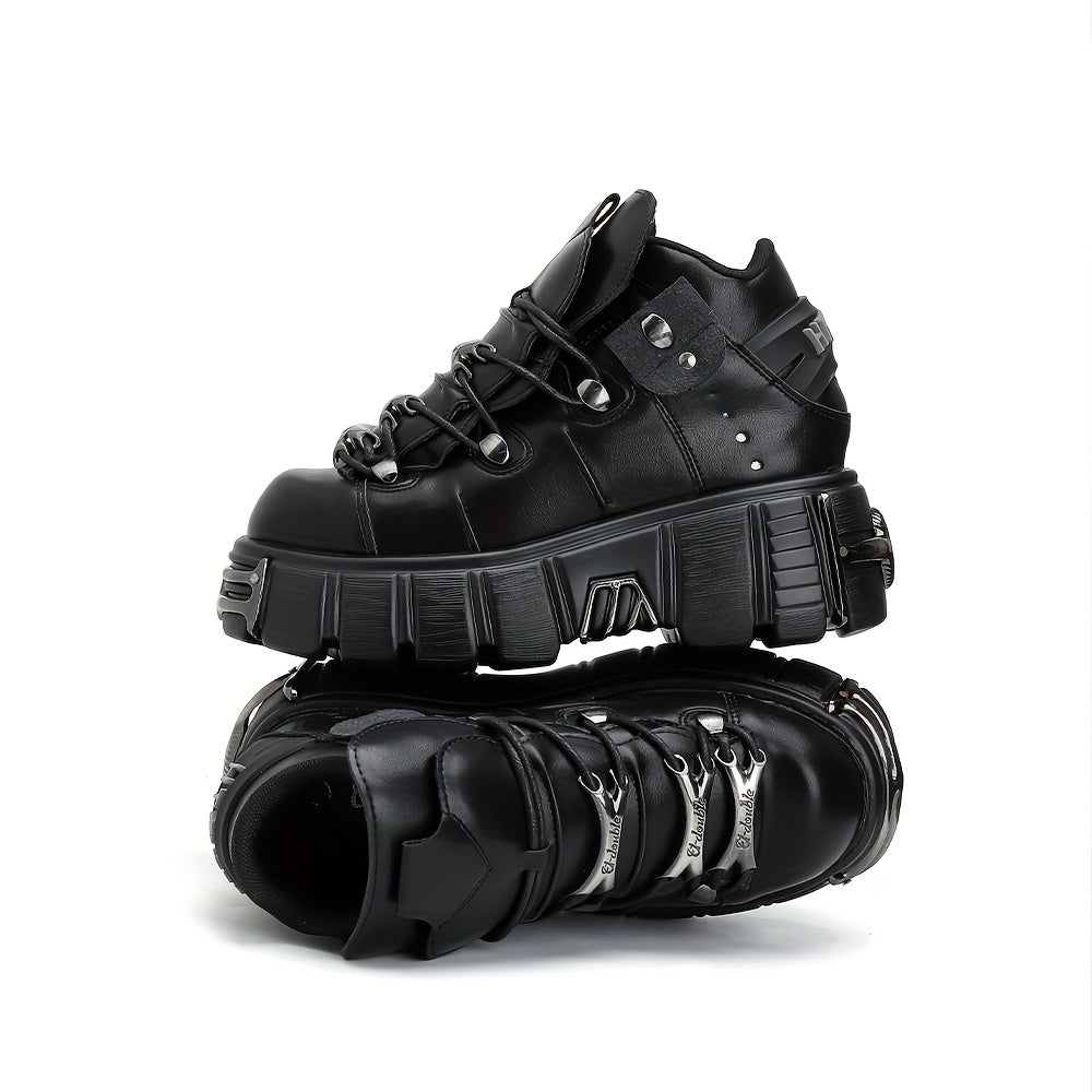 Women's Gothic Punk Ankle Boots Faux Leather Lace-Up Platform Heel