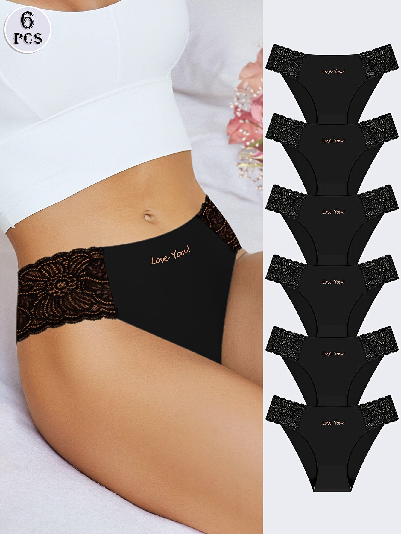 Women’s Lace Low Waist Briefs 6 Pack Solid Light Breathable Underwear