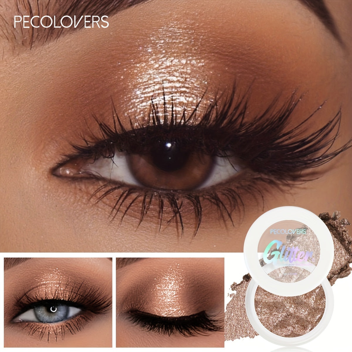 Women Sparkling Metallic Eyeshadow Nude to Gold Shimmer Glitter