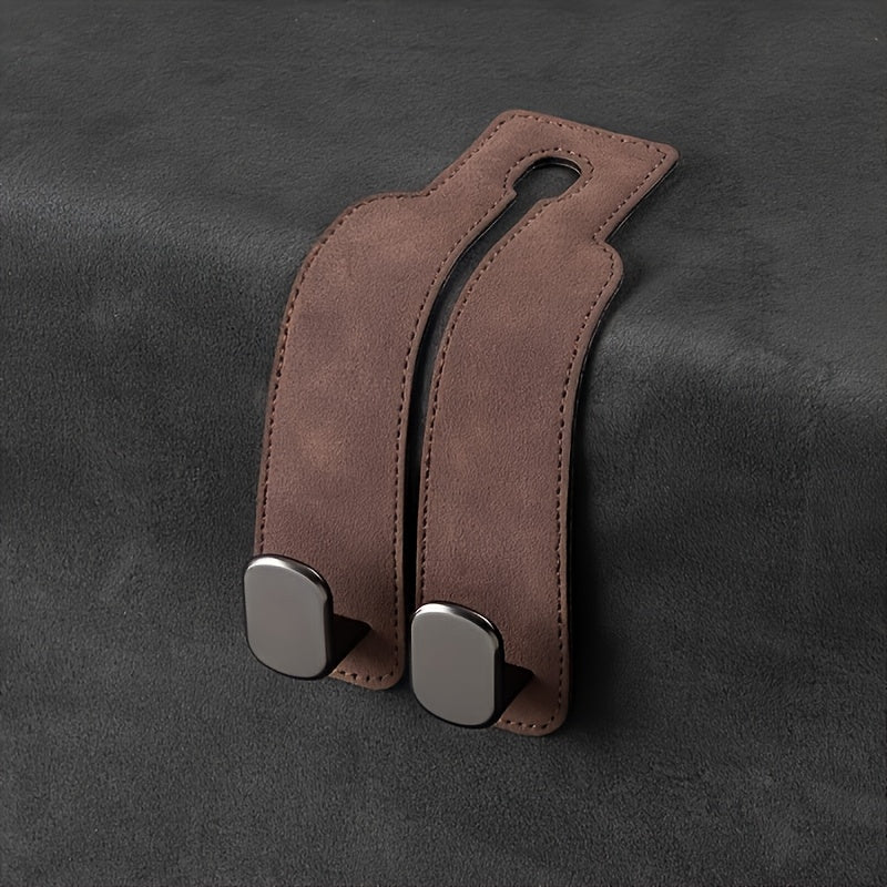 Universal Faux Leather Car Seat Headrest Hooks with Concealed Metal Slots