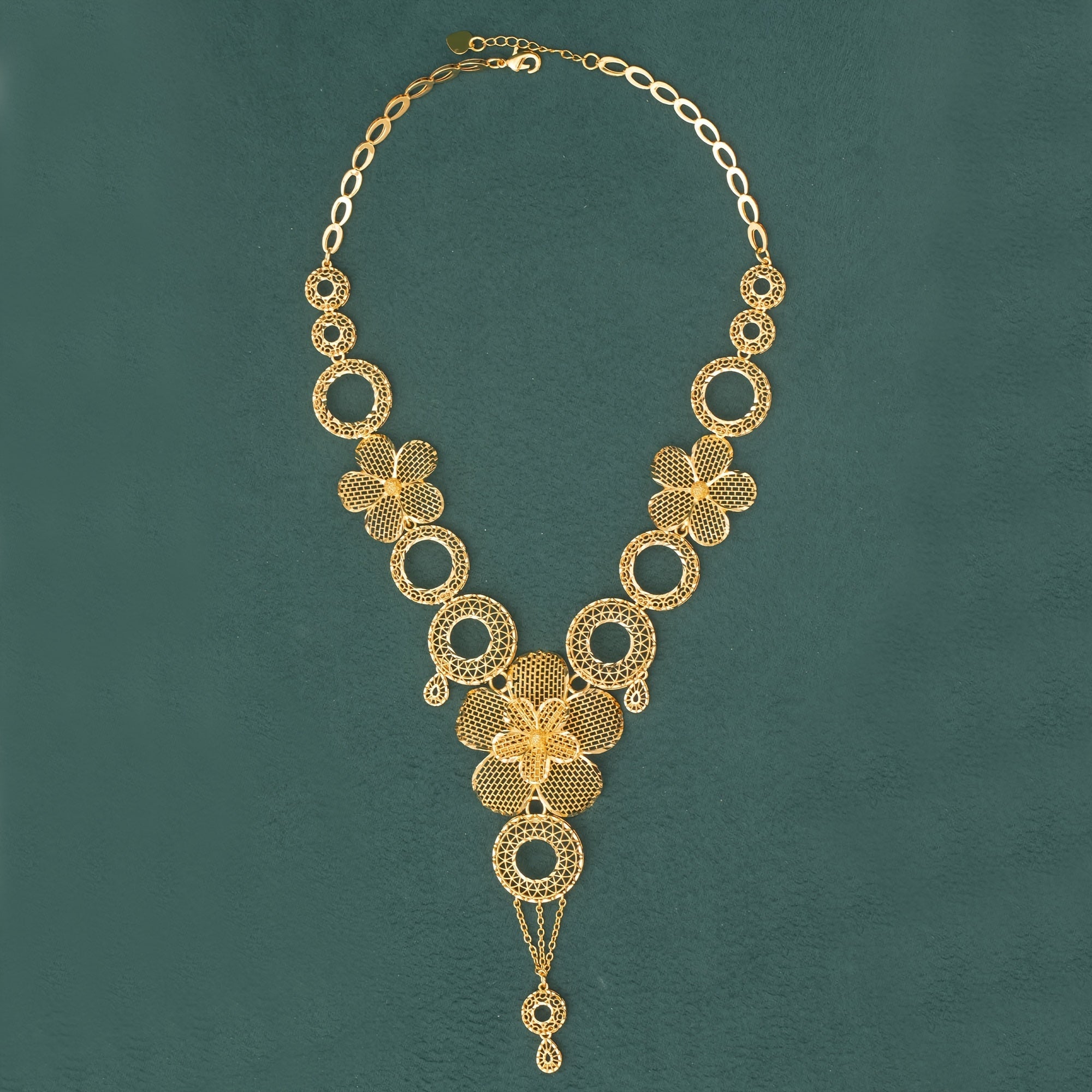 Copper Flower Design Jewelry Set with Synthetic Stones for Weddings and Parties