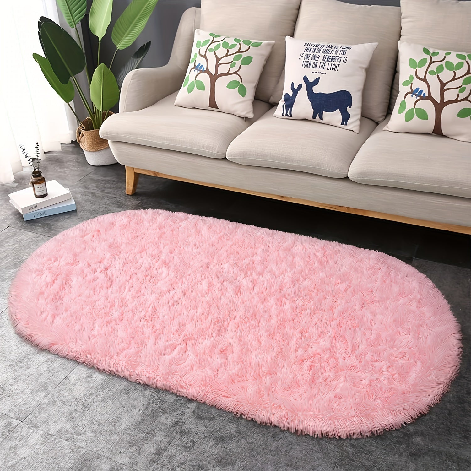 Light Gray Oval Area Rug Soft Plush Polyester Bedroom Living Room Decor