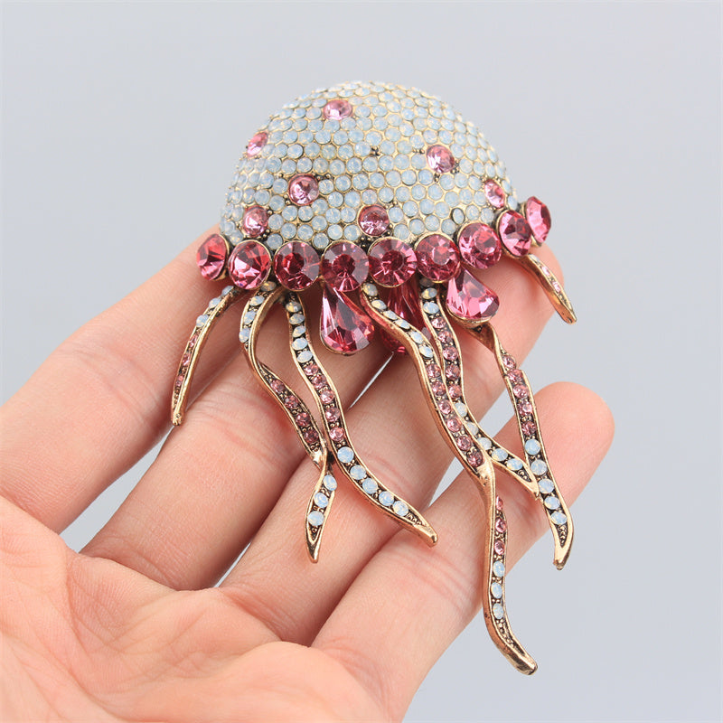 Luxury Jellyfish Brooch Pin Enamel Rhinestones Animal-Shaped Jewelry for Winter Sweaters