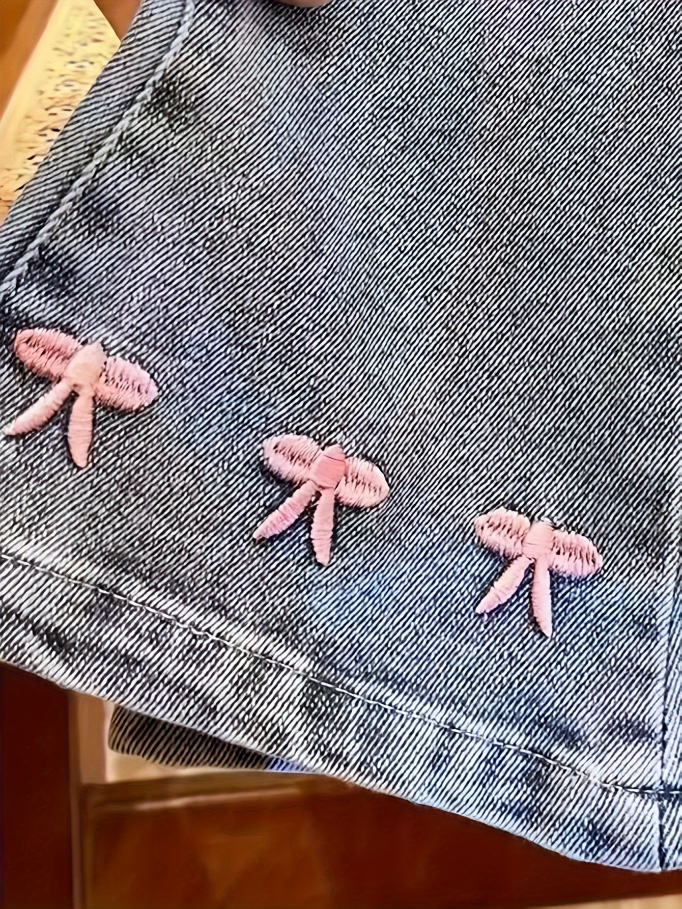 Baby Girls Denim Jeans with Bow-Knot, Cotton Blend, Soft Knit Fabric, Spring Fall