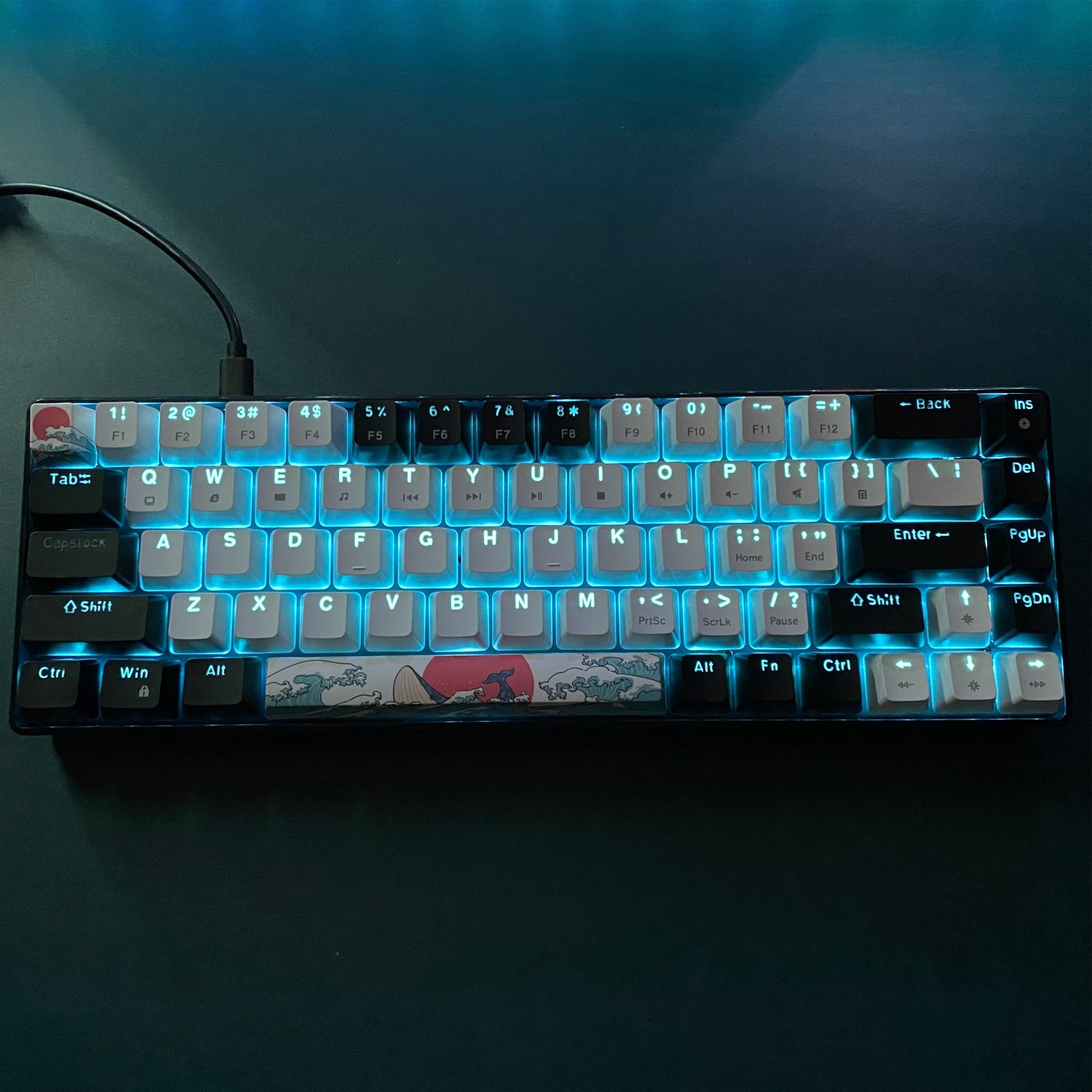 68-Key Mechanical Gaming Keyboard with Blue Backlight Hot-Swappable Switches and Detachable Cable