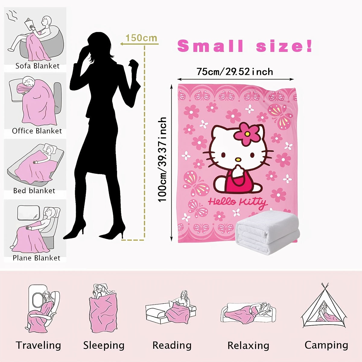 Plush Blanket Flannel Throw for Bedroom Office Travel Pink or Purple