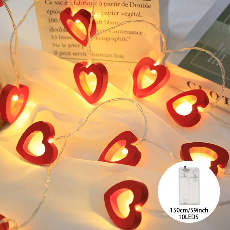 Red Heart LED String Lights Battery-Powered Valentine's Day Decorative Rope Light for Bedroom Living Room Party