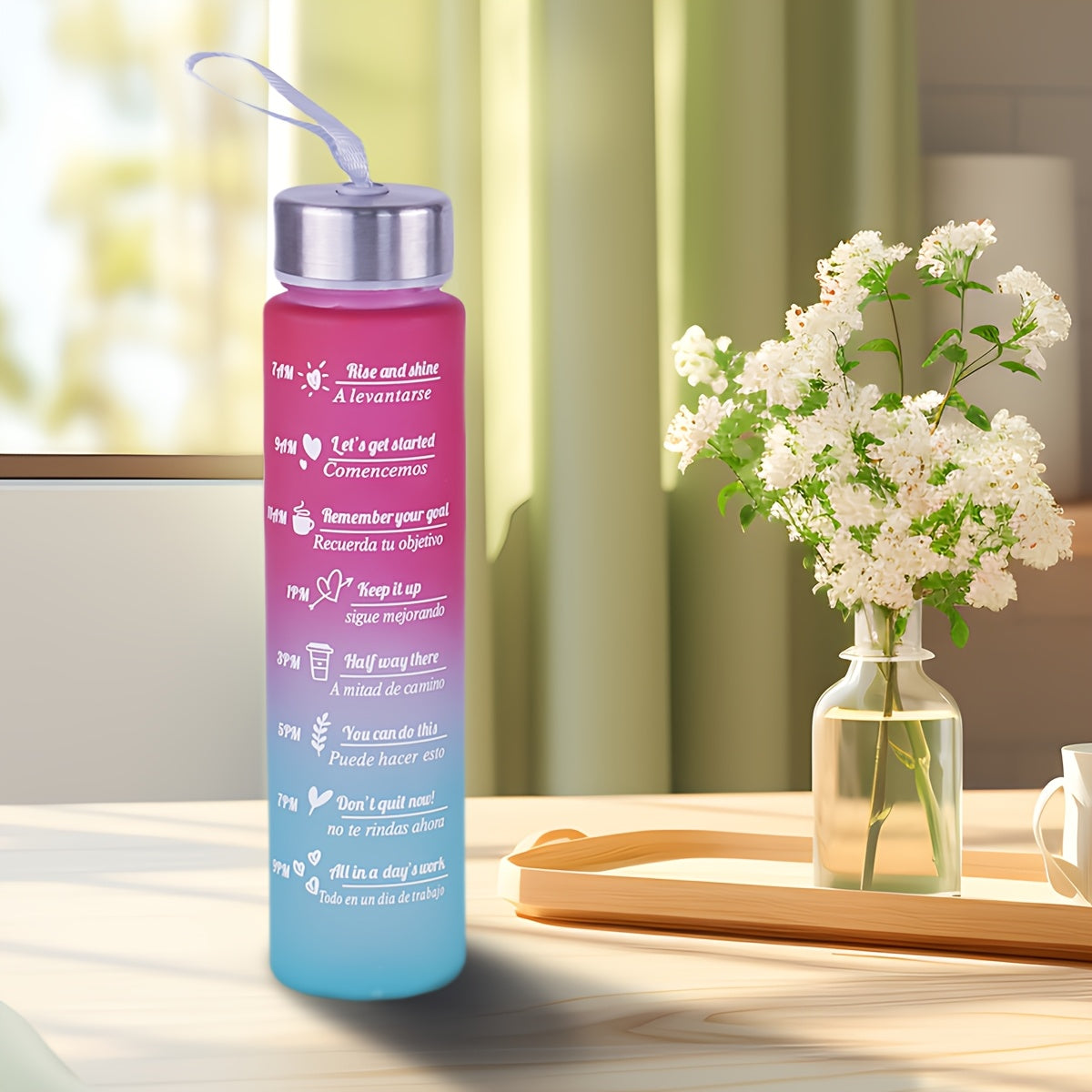 10oz gradient rangli suv shishasi, toʻqilgan tashish kamar bilan, oqib ketmaydigan, sayohat uchun portativ, yugurish va velosiped uchun