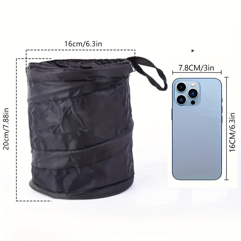 Black Folding Trash Can Large Capacity Portable Nylon Garbage Bin for Camping and Travel