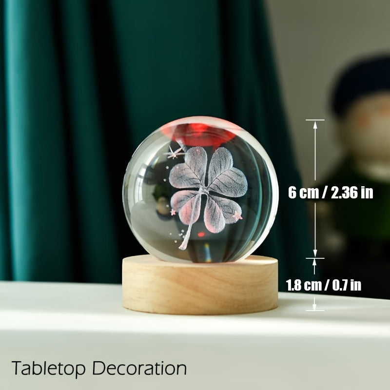 3D Crystal Ball Night Light with LED Base USB Wooden Desk Decor for Bedroom Gift