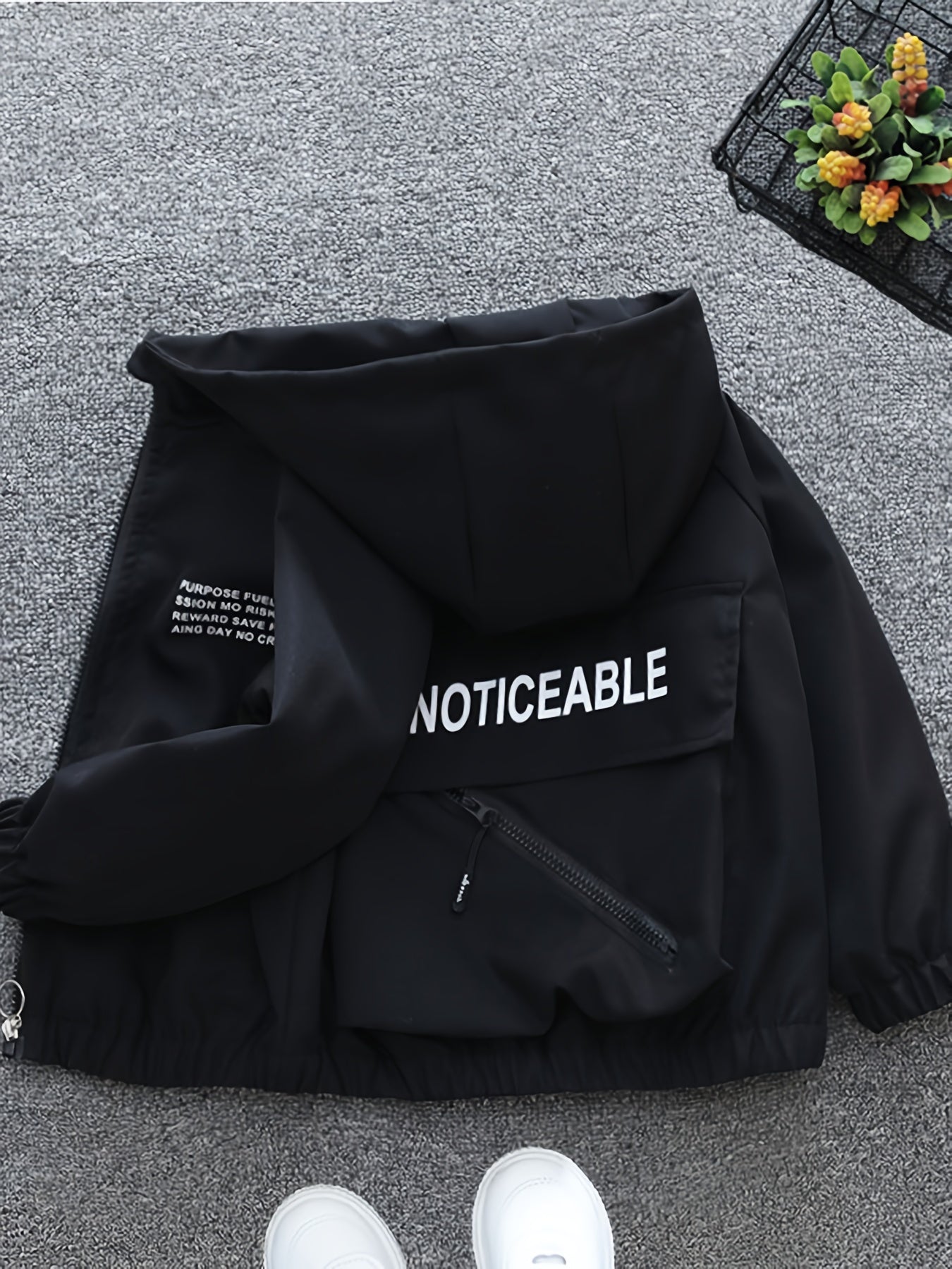 Kids Boys Hooded Jacket with Zipper Loose Fit Spring Autumn Letter Print