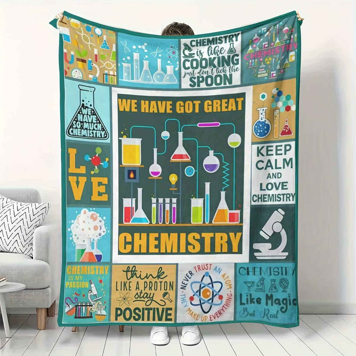 Fleece Throw Blanket with Chemistry Theme for Science Lovers and Students