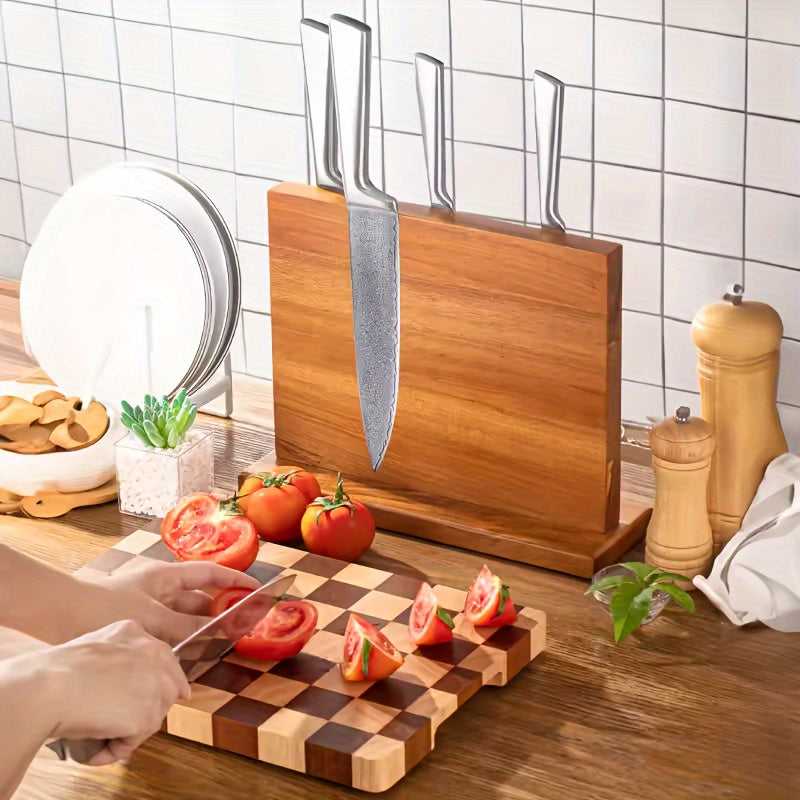 Thickened Acacia Wood Double-Sided Magnetic Knife Holder Kitchen Organizer