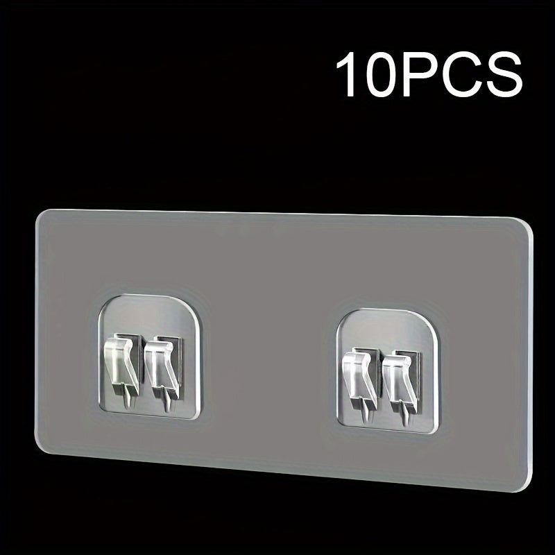 10 Adhesive Wall Hook Brackets with Transparent Strong Wall Hooks for Seamless Hanging