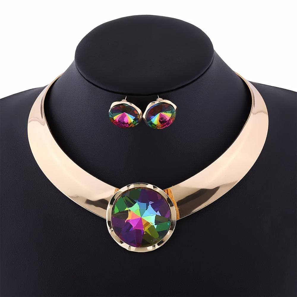 Ayollar uchun sintetik qizil toshlar bilan zargarlik buyumlari to'plami, alyuminiy chokeri va sirg'alar